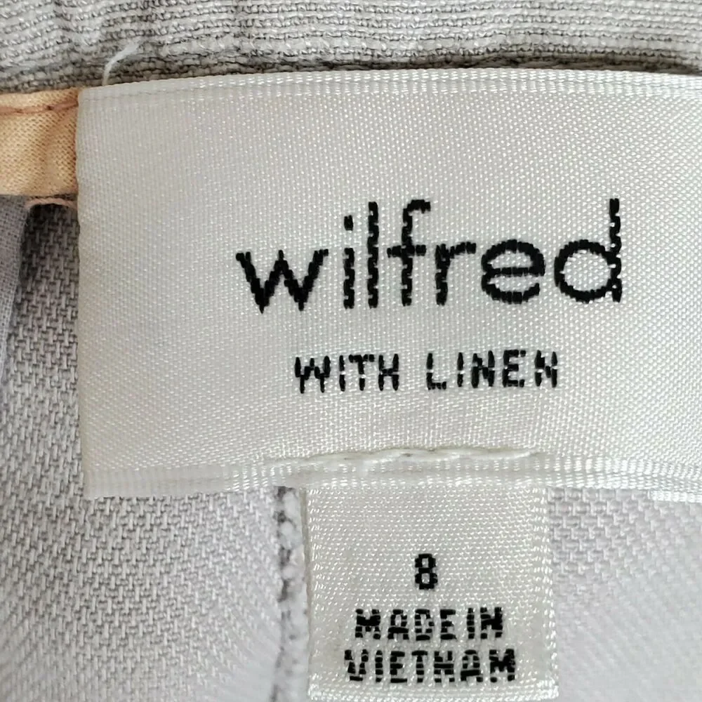 Wilfred Allant High Rise Cropped Pants 8 Oatmeal Linen Blend Roll Cuff Hem